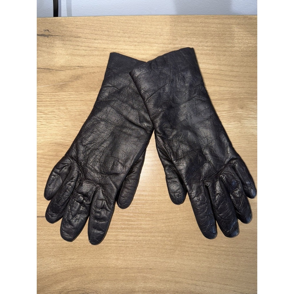 Vintage Genuine Soft Leather Rabbit Fur Lining Made in Italy Gloves‎ Black Sz 7